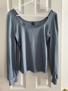 SHEIN Dusty Blue Ribbed Scoop Neck Long Sleeve Top